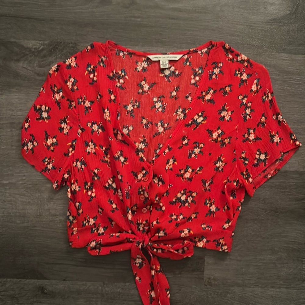 American Eagle Outfitters Red Tie Crop Top